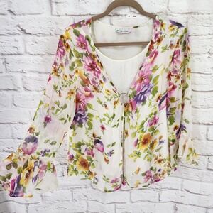 Vintage Y2K Babydoll Top Silk XL? Floral Beads Cottage Romantic Fairy Dollette